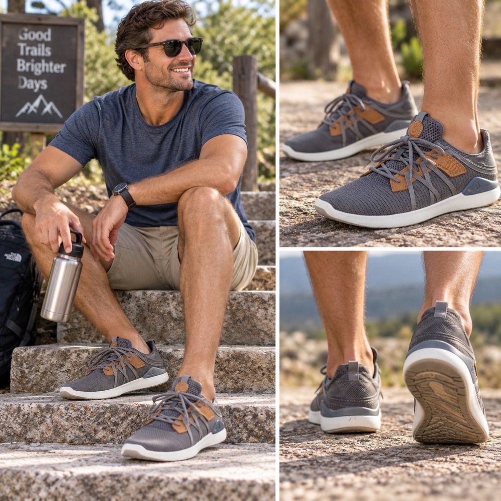 OluKai Mio Li Mens 12 Charcoal Burnt Terracotta Mesh Leather Sneakers 10440-PVVV